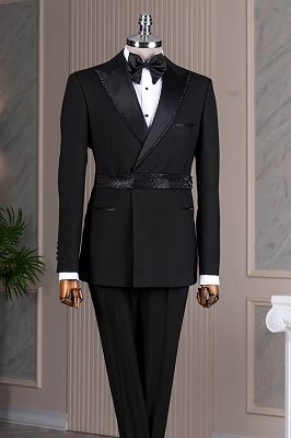 Spencer Stylish Black Peaked Lapel Prom Suits With Black Rhinestones