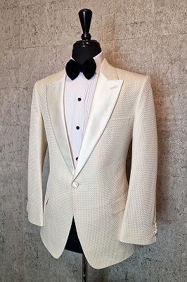 Sid Decent Ivory Jacquard Satin Peaked Lapel One Button Prom Suits