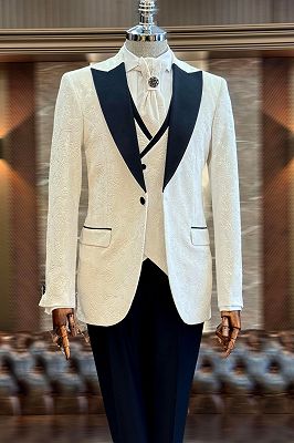 Rupert Gentle Off-White Jacquard Peaked Lapel Three Pieces Prom Suits