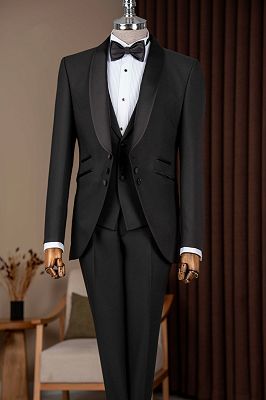Shelton Classical Black Three Pieces Prom Suits With Satin Shawl Lapel
