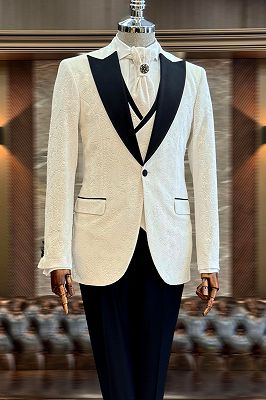 Rupert Gentle Off-White Jacquard Peaked Lapel Three Pieces Prom Suits