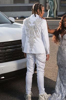 Ted Generous White Peaked Lapel Double Breasted Prom Suits With Beading