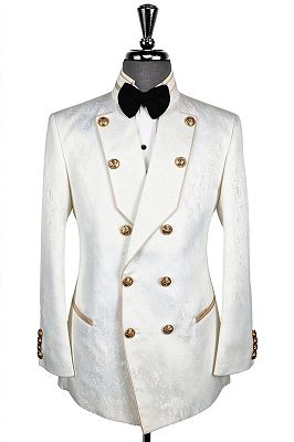 Tanner Chic White Jacquard Double Breasted Prom Suits With Piping