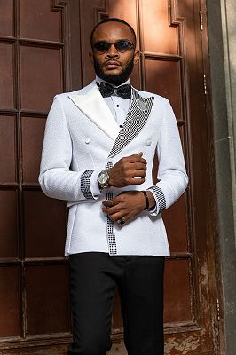 Tate Charming White Jacquard Peaked Lapel Double Breasted Prom Suits With Black Beading_2