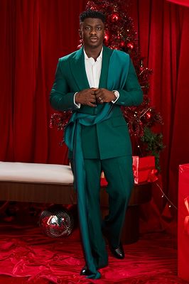 Tiffany Charming Dark Green Peaked Lapel Prom Suits With Satin Sash