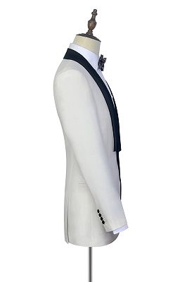 Black Knife Collar Classic White Wedding Suits for Men | One Button Wedding Tuxedos_5