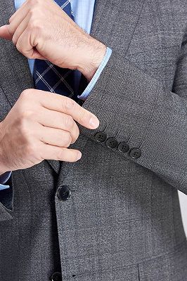 Advanced Grey Plaid Mens Suits for Business | Peak Lapel Modern Suits for Men Sale_9