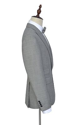 Small Plaid Grey Leisure Suits for Men | Peak Lapel One Button Mens Suits for Business_4