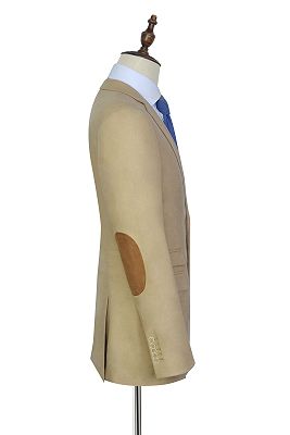 Khaki Lined Mens Suits with Notch Lapel | Two Button Flap Pocket Leisure Suits_3