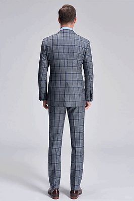 Modern Plaid Notch Lapel Patch Pocket Grey Suits for Men_4