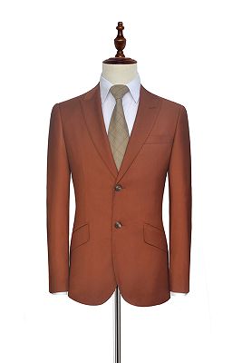 Two Button Dust Orange Mens Suits | Peak Lapel Flap Pockets Suits for Business