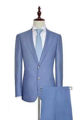 Dust Blue Three Pockets Mens Suits | Peak Lapel Two Button Business Suits for Summer