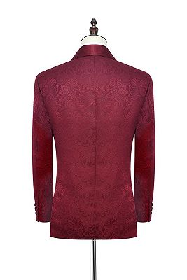 Luxury Burgundy Jacquard One Button Silk Shawl Lapel Mens Suits for Wedding and Prom_2