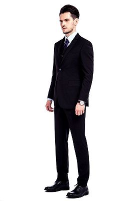Modern Solid Black Three Piece Suits for Men