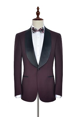 Luxury Black Shawl Collor One Button Burgundy Wedding Suits for Men_2