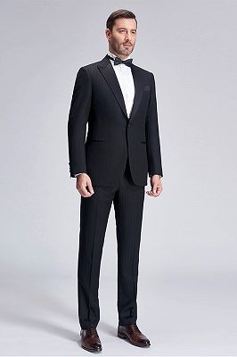 Popular Silk Peak Lapel Black Mens Suits for Wedding | One Button Stripes Wedding Tuxedo_3