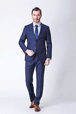 Stripes Single Two Buttons Navy Blue Mens Suits for Formal_1