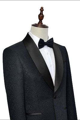 Classic Black Jacquard Wedding Tuxedo for Men | Shawl Lapel Silk One Button Wedding Suits_5