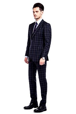 Jayson Stylish Grey Plaid Black Suits for Men_2