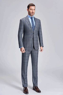 Modern Plaid Notch Lapel Patch Pocket Grey Suits for Men_2