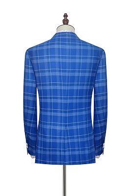 Bespoke Double Breasted Checked Blue Mens Suits | Peak Lapel Leisure Suits_3