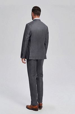 Classic Peak Lapel Double Breasted Light Stripes Dark Grey Mens Suits for Business_3