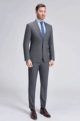 Advanced Grey Plaid Mens Suits for Business | Peak Lapel Modern Suits for Men Sale_2
