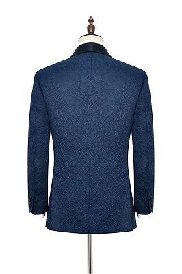 Bennett Navy Blue Mens Suits for Weddings | Jacquard Black Silk Shawl Lapel Prom Suits