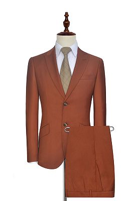 Two Button Dust Orange Mens Suits | Peak Lapel Flap Pockets Suits for Business