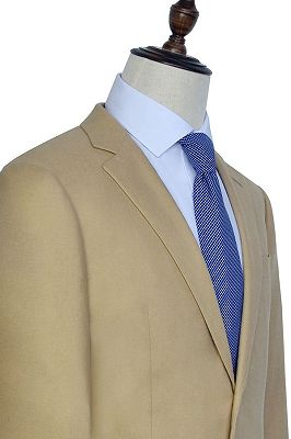 Khaki Lined Mens Suits with Notch Lapel | Two Button Flap Pocket Leisure Suits_4