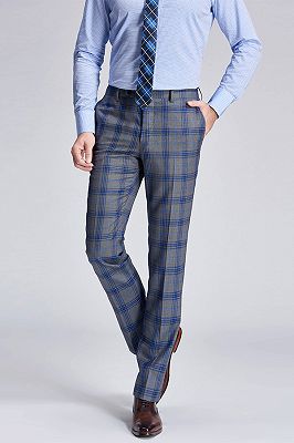 Premium Blue Plaid Grey Mens Suits | Notch Lapel Two Button Suits for Men_6