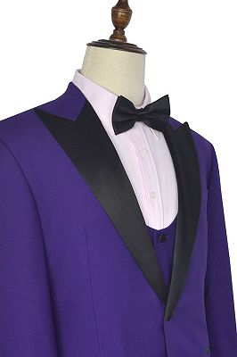 Black Silk Peak Lapel Three Piece Wedding Tuxedos | Mens Suits with Vest for Prom_4