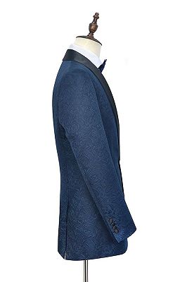 Bennett Navy Blue Mens Suits for Weddings | Jacquard Black Silk Shawl Lapel Prom Suits_3