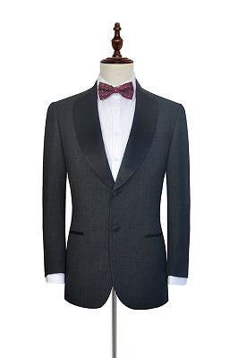 Classic Dark Grey Black Shawl Collar Wedding Tuxedos | Two Buttons Wedding Suits for Men_3