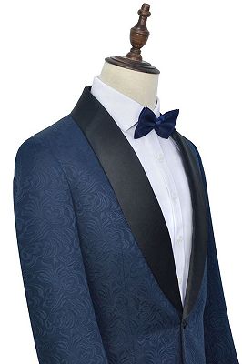 Bennett Navy Blue Mens Suits for Weddings | Jacquard Black Silk Shawl Lapel Prom Suits_4