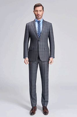 Large Checked Elegant Dark Grey Mens Suits Sale_1