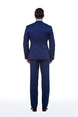 Premium Peak Lapel Navy Blue Three Piece Suits for Men with Double Breasted Vest_3
