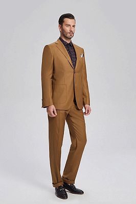 Silas Stylish Patch Pocket Gold Brown Mens Suits for Formal