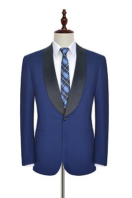 One Button Black Silk Shawl Lapel Wedding Suits for Men | Stylish Blue Mens Prom Suits_3