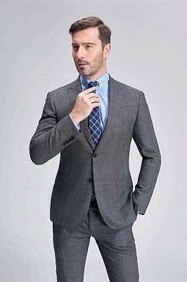 Advanced Grey Plaid Mens Suits for Business | Peak Lapel Modern Suits for Men Sale_8