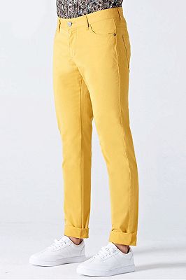 Daily Bright Yellow Small Cuff Anti-wrinkle Casual Mens Pants
