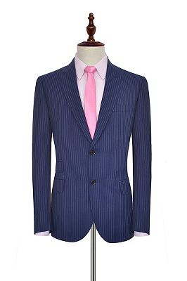 Vertical Stripes Peak Lapel Mens Suits for Business | Two Buttons Navy Blue Suits for Men_3