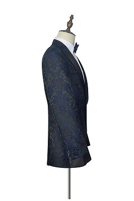 Dark Navy Jacquard Prom Suits | Black Silk Peak Lapel Mens Suits for Weddings_2