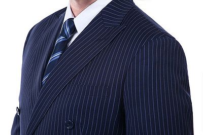 Noble Peak Lapel Dark Navy Mens Suits | Stripes Double Breasted Suits for Men_6