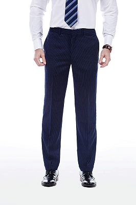 Noble Peak Lapel Dark Navy Mens Suits | Stripes Double Breasted Suits for Men_7