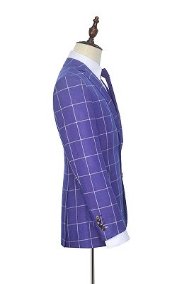 Check Pattern Patch Pocket Purple Mens Suits | Notch Lapel Formal Suits for Men_5