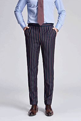 Modern Stripes Dark Navy Mens Suits | Peak Lapel Three Flap Pockets Suits for Men_5