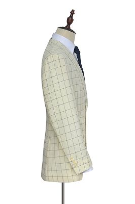 Ivory Large Grid Mens Suits Sale | Two Button Flap Pocket Leisure Suits for Men