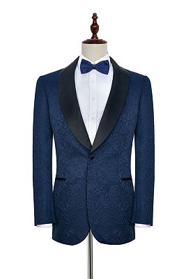 Bennett Navy Blue Mens Suits for Weddings | Jacquard Black Silk Shawl Lapel Prom Suits_1