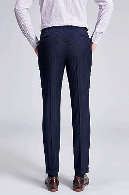 Superior Peak Lapel Double Breasted Mens Suits | Pinstripe Dark Navy Suits for Men Formal_7